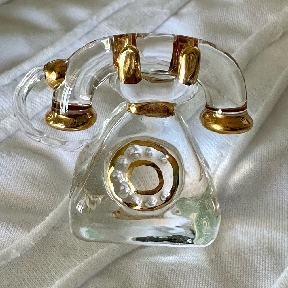 Miniature glass telephone w/gift box & “Keep In Touch” Poem | Perfect Condition